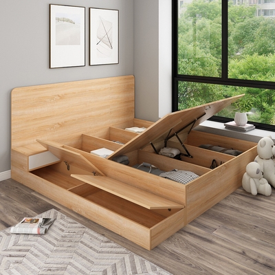 简约现代塔塔米床卧室储物床可定制高箱收纳床双人床踏步气压床