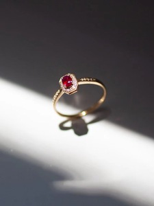 【唯美】红钻石钻石戒指戒圈复古樱桃红甜美时尚女款简约气质