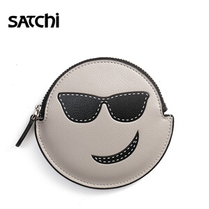 沙驰钱包男真皮时尚休闲拉链包短款潮流emoji卡通表情包零钱包包