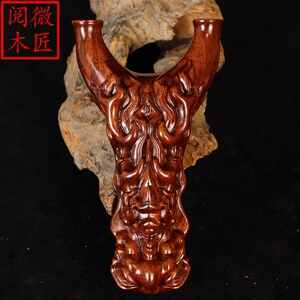 沙漠铁实木雕刻弹弓龙头h金星檀文玩手把件男士随身把件高精度弹