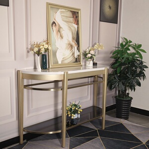 进门轻奢入门玄关柜a轻奢风大理石玄关台美式实木门厅半圆形玄关