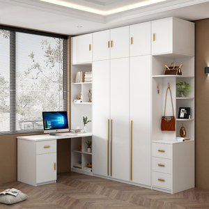 实木衣柜带书桌一体转角组合电脑书台写字台连体书柜桌卧室家用