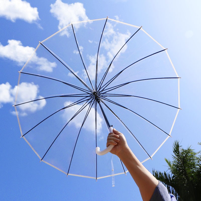 16骨ins白色透明雨伞长柄女神网红学生森系复古简约超大号双人伞