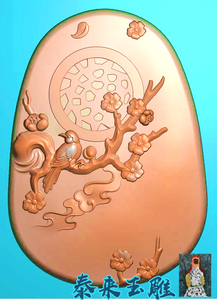 椭圆梅花花鸟喜上眉梢精雕图浮雕玉雕灰度图jdpbmp电脑雕刻图