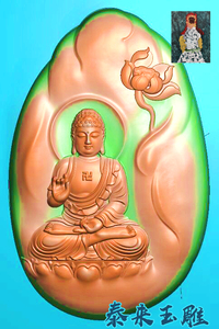 随型莲花坐佛阿弥陀佛挂件精雕图浮雕玉雕灰度图jdpbmp电脑雕刻图