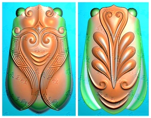 仿古 蝉 知了 一鸣惊人 双面 精雕图 浮雕图 ygt73 电脑雕刻 jdp