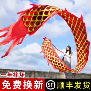健身龙带甩彩带手舞龙甩龙广场彩条带甩龙头初学成人中老年道具
