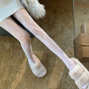 小个子丝袜女薄款破洞牛仔裤直筒搭渔网袜假透肉春夏季白色中加长