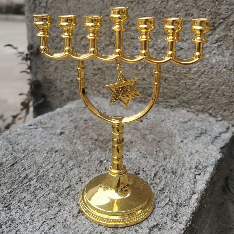 基督教主内礼品六芒星金灯台基督徒居家摆件7头家用烛台教会礼物