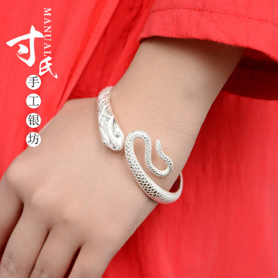 正品本命年蛇形银手镯999纯银女送妈妈银镯子女友礼物学生银饰品