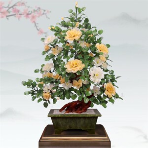 高档玉公原色大型牡丹q司盆景客厅家居装饰品玉雕别墅石花高档奢