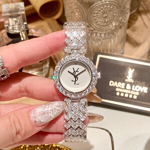 七夕礼物ysl圣罗兰手表满天星女士玫瑰金镶钻腕表钢带防水石英表