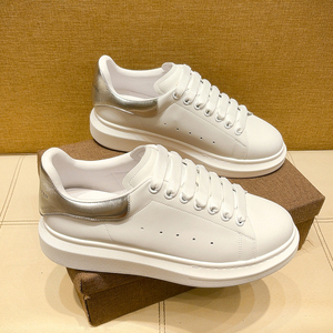 2022春季新款银色尾翼麦昆小白鞋男女百搭真皮厚底增高小个子板鞋