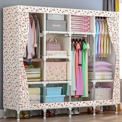 晾结实钢艺布格子架多布衣柜牛津衣柜加耐用粗组装柜钢管简易收纳