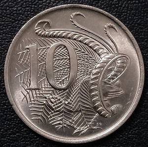 日本购澳大利亚1980年10分铜镍s币,琴鸟,23.5mm,外国硬币