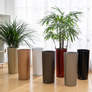 圆柱形自吸水懒人花盆塑料直筒细长简约客厅落地中大号虎皮兰花.