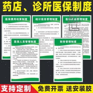 药店医保管理制度牌诊所医疗保险刷卡流程医院医保信息规章人员管理财务制度费用结算医保药品管理制度标识牌