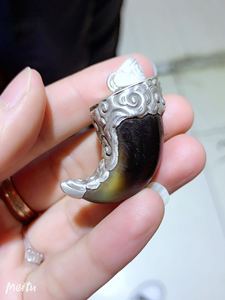 纯手工包银套老虎吊坠牙镶嵌熊钩子包银包金牙镶嵌虎爪熊爪子