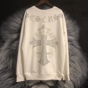 秋冬2021潮牌烫钻克罗心欧洲重工梵文十字架长袖卫衣男女情侣款