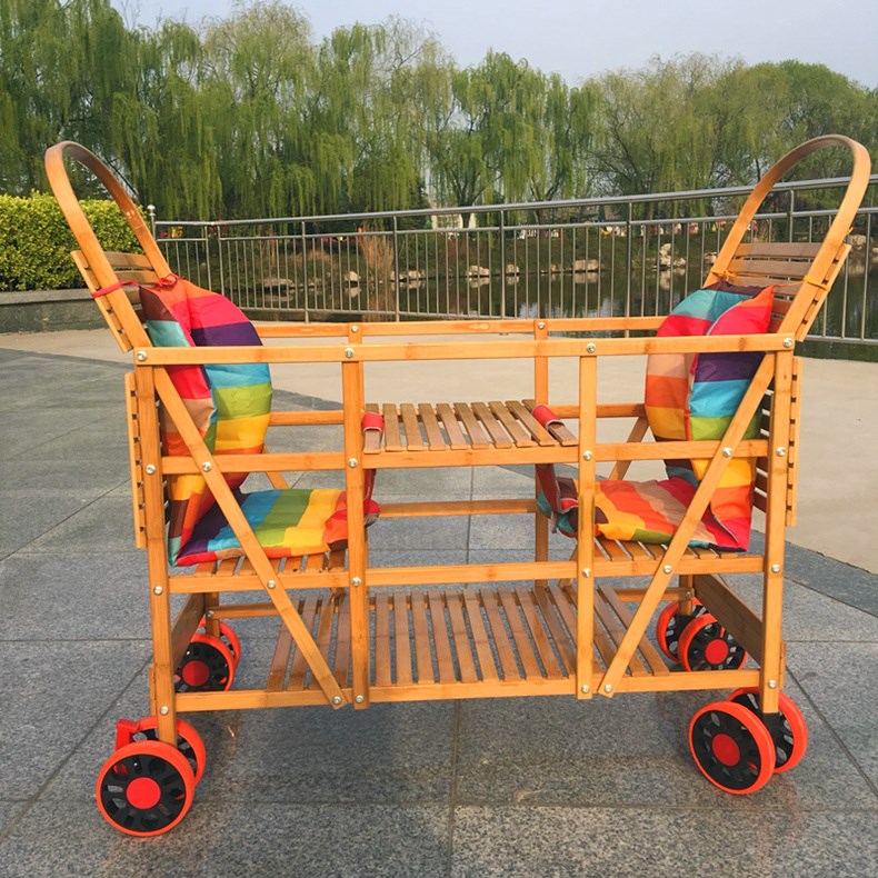 双胞胎竹车手推车双人老北京小竹车轻便手工竹子二胎婴儿车升级款