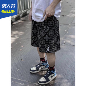 clot联名aj中国风丝绸暗纹图腾银线刺绣宽松潮流五分裤运动裤短裤