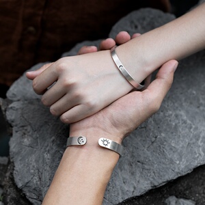 情侣银手镯一对个性时尚