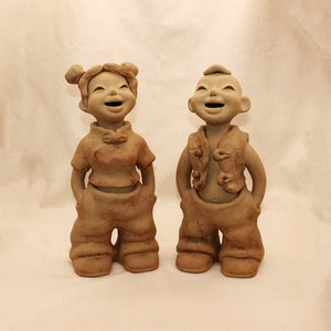 手工陶艺人物 创意泥人 陶土娃娃人物 陶瓷娃 陶人泥塑长脖子摆件