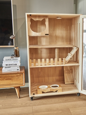 正品朵一堂猫笼别墅豪华超大实木柜三层可放猫砂盆家用小型猫柜子