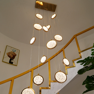 楼梯吊灯长方形创意简约别墅复式楼loft挑高客厅斜顶轻奢吊灯定制