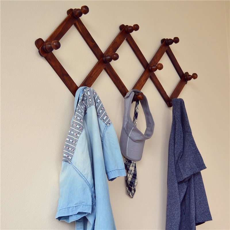 泰国进口创意家居可拉伸木质伸缩衣架v挂钩菱形折叠墙壁门后衣帽