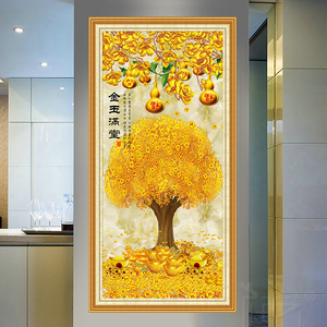 黄金满地大道壁画金玉满堂墙贴自s粘竖版风景入户过道廊玄关装饰