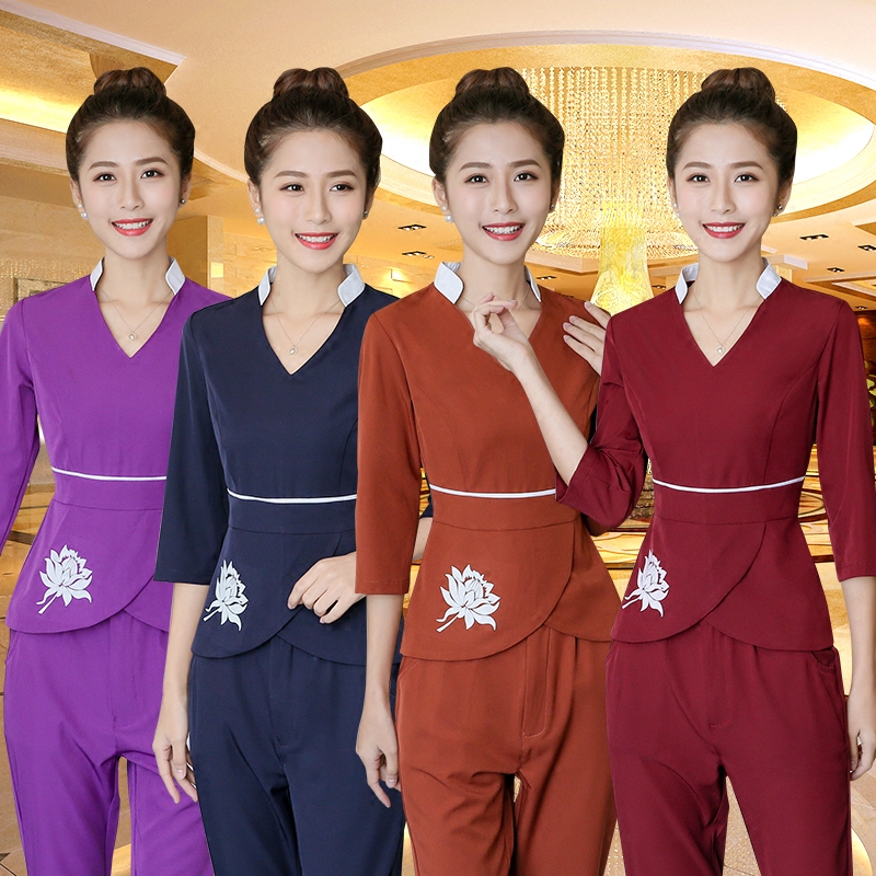 spa美容师工作服新款秋冬装足疗按摩技师套装养生馆美容院服装女