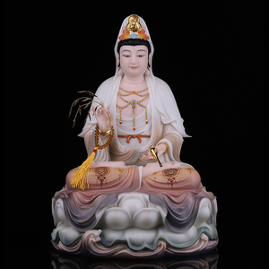观音菩萨佛像坐莲花水浪款观世音菩萨像供奉家用客厅汉白玉石摆件