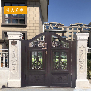 石雕门柱欧式大理石雕花柱庭院别墅小区门口柱子中式花岗岩浮雕柱