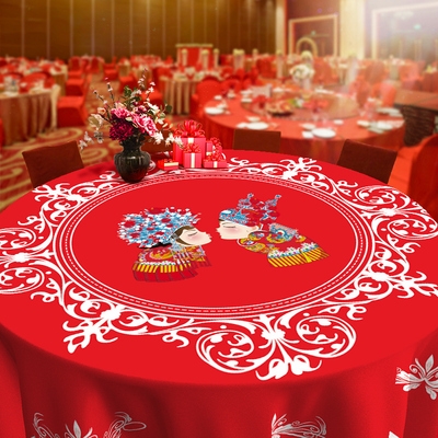 龙色式布桌喜宴过圆婚中桌酒p案办图婚台红庆店喜凤布酒酒庆席风