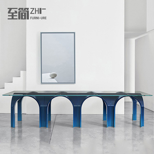现代简约设计师拱桥长桌会议桌创意极简异形多人餐桌拱门玻璃圆桌