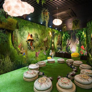 5d蘑菇屋森林壁纸卡通童话主题儿童房游乐园背景墙纸装修房间墙布