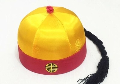 公子男孩清朝帽地主古代清朝地主帽子帽爷儿地主童古装红色贝勒帽