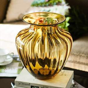 高档巴洛克风格大浮雕透明玻璃花瓶器北欧式复古装饰摆件琥.