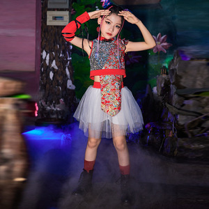 儿童国潮风T台走秀潮服表演台套装女童嘻哈潮流舞蹈服套装中国风