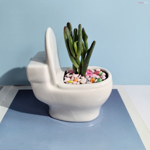 马桶造型白色陶瓷多肉小花盆桌面阳台装饰摆件奇趣创意园艺可爱
