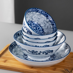 新中式小号饭碗家用餐具青花瓷吃饭碗中式创意组合饭碗餐具10个装