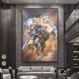 手绘三国人物油画武将赵云赵子龙中式客厅装饰画入户玄关走廊挂画