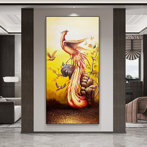 纯手绘油画凤凰花鸟百鸟朝凤客厅装饰画古典玄关走廊过道挂画定制
