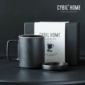西比尔磨砂黑马克杯男带盖大容量陶瓷杯子咖啡杯水杯女办公室家用