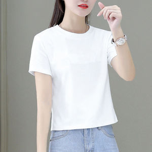 纯色短款短袖t恤女夏季白色体恤新款纯棉宽松圆领百搭小个子上衣