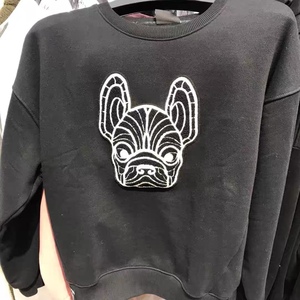 法斗毛巾绣植绒狗头圆领卫衣