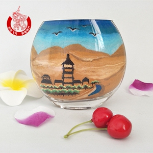 来图定制双面鸣山山月牙泉骆驼队莫高窟图案夜光沙画小缸扁v瓶包