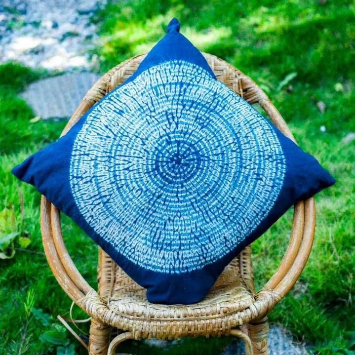 手工扎染抱枕套植物蓝染草木染纯棉扎染50*50cm靠枕坐垫套