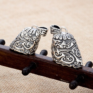 s925纯银熊牙保护套饕餮纹兽爪子包银套麂子角银套藏獒牙银吊坠套